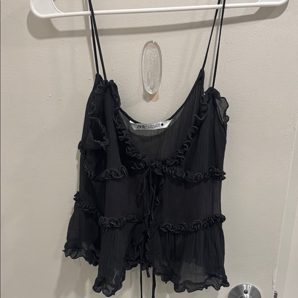 Zara Black Ruffled Tie Front